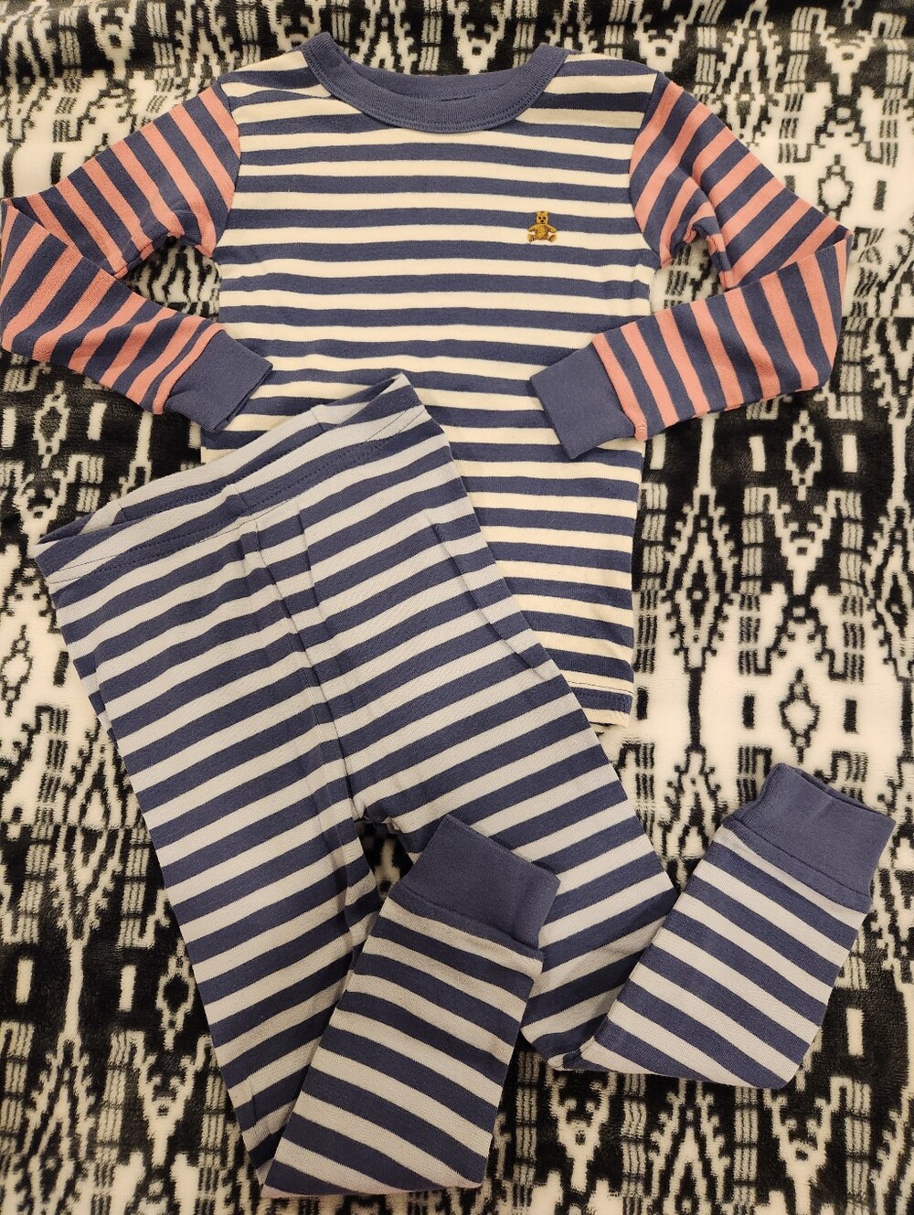 Baby Gap Kids Striped Blue & Pink Cotton Pajama Set, Size 3T